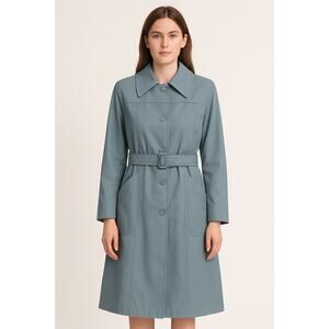 1960s London Fog Blue Belted Rain Coat With Big Pockets fall winter large